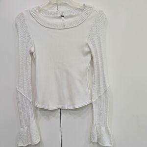 Elegant White Knit Women's Top Free People Boho ROMANTIC LACE Medium